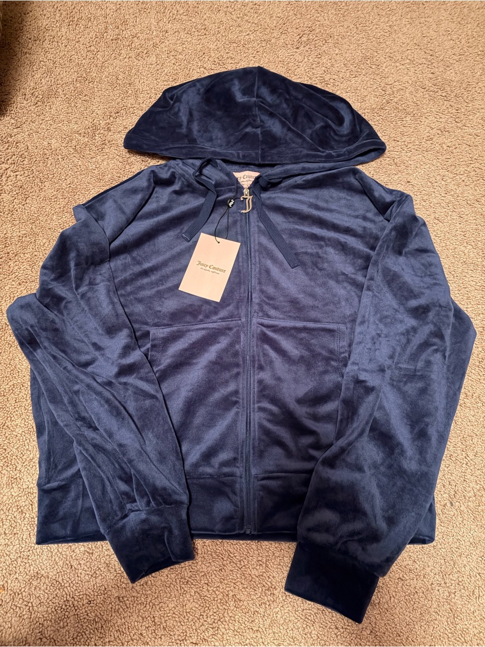 Juicy Couture Navy Velour Zip-Up Hoodie